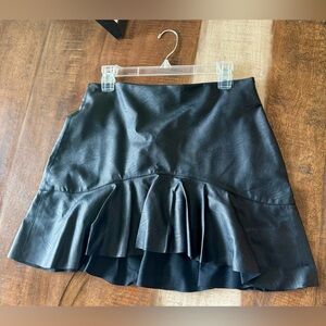 Faux Leather Black Ruffle Skirt Mini